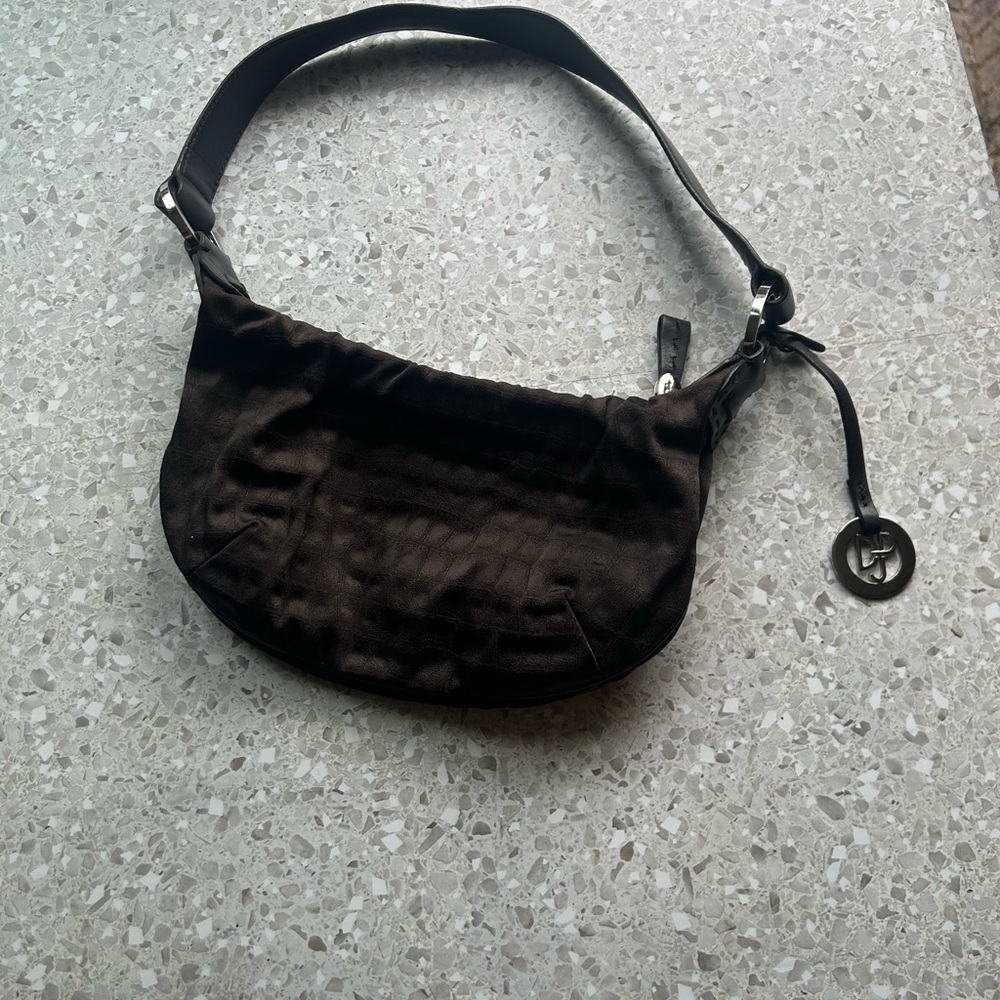 Y2K Vtg. Donald J Pliner Hobo Dark Brown
Satin w/ Leather Strap.